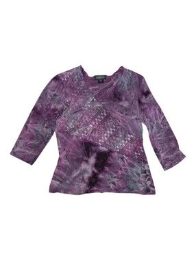 Y2K Elementz Purple Tie-Dye 3/4 Sleeve V-Neck Top Size S